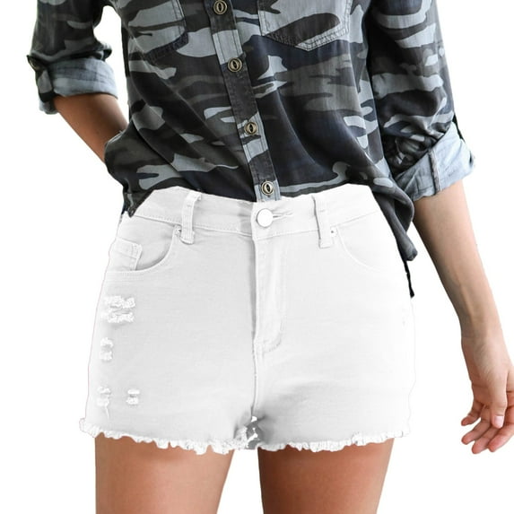 Tiqkatyck Womens Jeans Shorts Clearance, New Spring and Summer European and American Elastic Ripped Denim Shorts Women, Denim Shorts Women White XXL