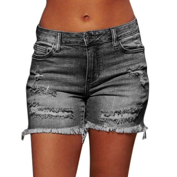 Tiqkatyck Womens Jean Shorts Clearance, New Women Summer Vintage Jeans Shorts with Pockets Ripped Jean Shorts, Denim Shorts for Women Grey XL