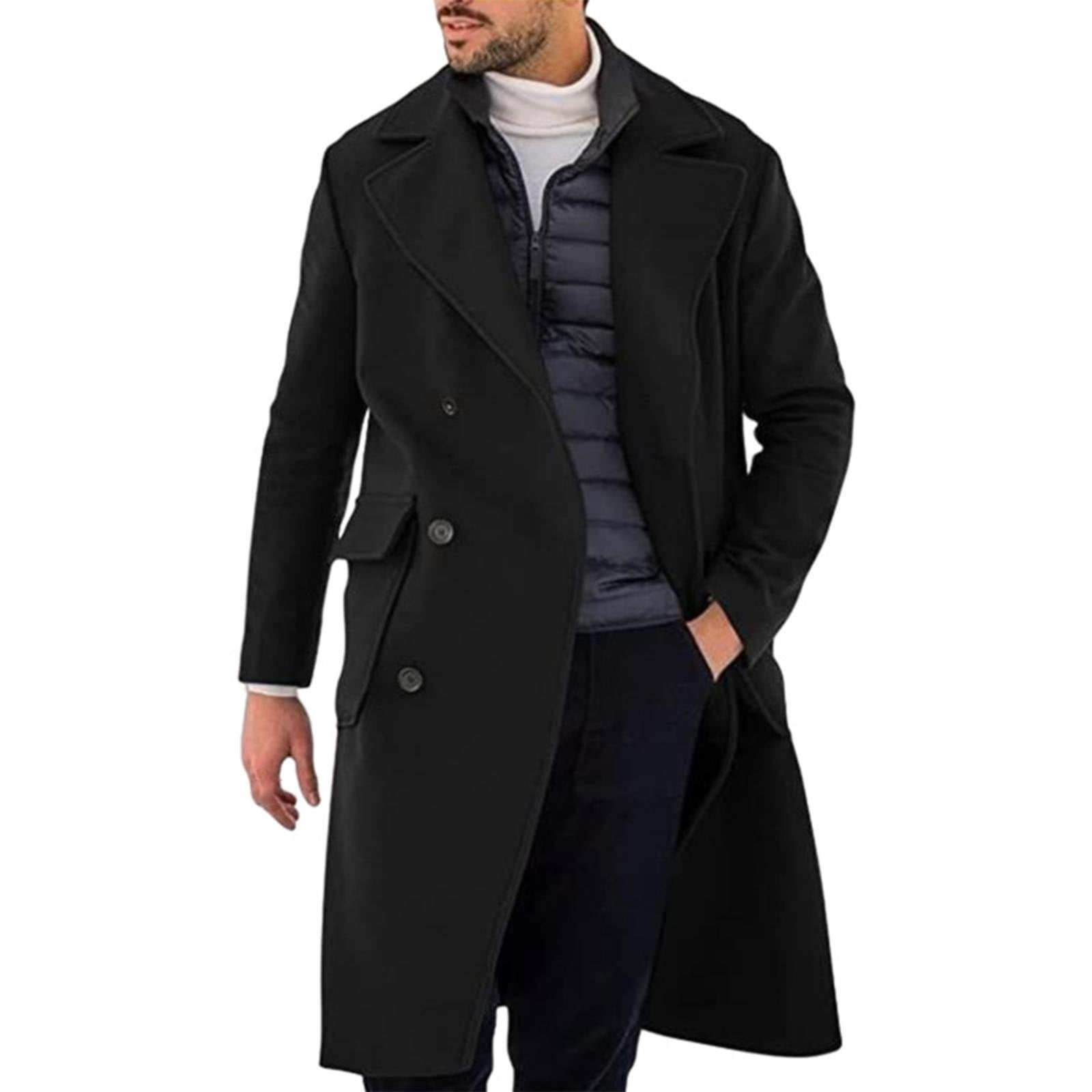Tiqkatyck Jackets for Men Clearance, Mens Winter Jacket Winter Warm Solid Pocket Woolen Coat Men