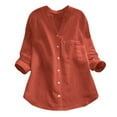 thumbnail image 1 of Tiqkatyck Ladies Tops and Blouses Women Cotton Linen Casual Solid Long Sleeve Shirt Blouse Button Down Tops Womens Blouses Orange, 1 of 5