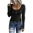 thumbnail image 1 of Tiqkatyck Long Seeve Shirts for Women, Women Long Sleeve U Neck Henley T Shirts Button Down Slim Fit Top Scoop Neck Ribbed Knit Shirts, Women Summer Tops Black XL, 1 of 7