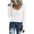 thumbnail image 1 of Tiqkatyck Long Seeve Shirts for Women, Women Long Sleeve U Neck Henley T Shirts Button Down Slim Fit Tops Scoop Neck Ribbed Knit Shirts, Corset Tops for Women White, 1 of 7