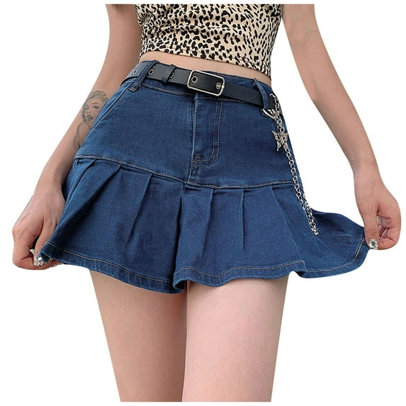 Tiqkatyck Long Skirt Women Skinny Skirts High Waist Pleated Skirts Zipper Mini Skirts Streetwear Skir Jean Skirt Blue