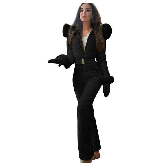 Tiqkatyck Long Sleeve Bodysuit Clearance, Women Fashion Casual Thick Hot Snowboard Skisuit Outdoor Sports Zipper Ski Suit, Ski Pants Women, Fleece Overalls Women 2024 Black
