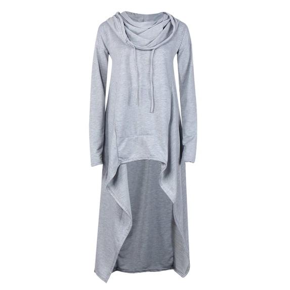 Tiqkatyck Long Sleeve Shirts for Women, Women Plu Size Long Sleeve Hood Top Solid Sweatshirt Sweater Irregular Blouse Hoodies for Women Grey L