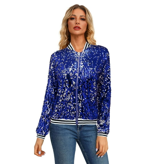 Tiqkatyck Mardi Gras Jacket Clearance, Spring and Autumn Women's Long Sleeve Sequined Cardigan Jacket Top, Mardi Gras Sequin Jacket, Mardi Gras Shirts for Women Blue