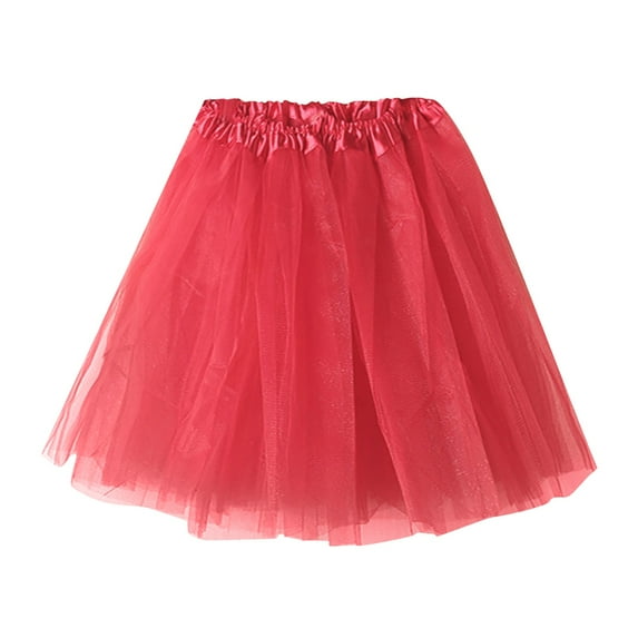 Tiqkatyck Mardi Gras Skirts For Women Clearance, Ladies Soild Color Dress Short Fashion Pleated Tutu Dance Skirt Long Skirt Watermelon Red