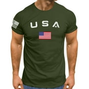 Tiqkatyck Mens Shirts, Clearance Items, Men's Independence Day Flag Print Spring/Summer Leisure Sports Comfortable Breathable Crew Neck Short Sleeve T Shirt for Men, Polo Shirts for Men Army Green