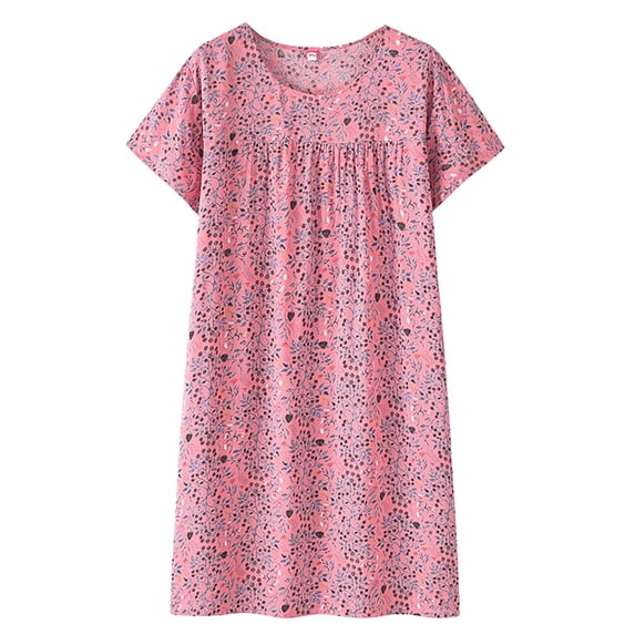 Tiqkatyck Pajamas Dress, Summer Cotton Silk Short Sleeve Sleep Dress for Middle Women New Loose Fit Home Wear Elderly Sleepwear Plus Size Dress Sleepshirt for Women One Size One Size