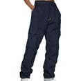 thumbnail image 1 of Tiqkatyck Palazzo Pants for Women Ladies' Solid Drawstring Elastic Waist Pocket Pants Slacks Casual Pants for Women Dark Blue, 1 of 3