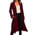 thumbnail image 1 of Tiqkatyck Plus Size Cardigan Women Fashion Long Sleeve Velvet Wind Coat Cardigan Jacket Coat Kimono Cardigans for Women Long Cardigans for Women Wine L, 1 of 7