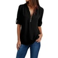 thumbnail image 1 of Tiqkatyck Plu Size Tops for Women, Women Button Womens Fashion Clothing Loose Shirt Chiffon Zipper Long Sleeve Plu Size Tops Womens Tops Black M, 1 of 8