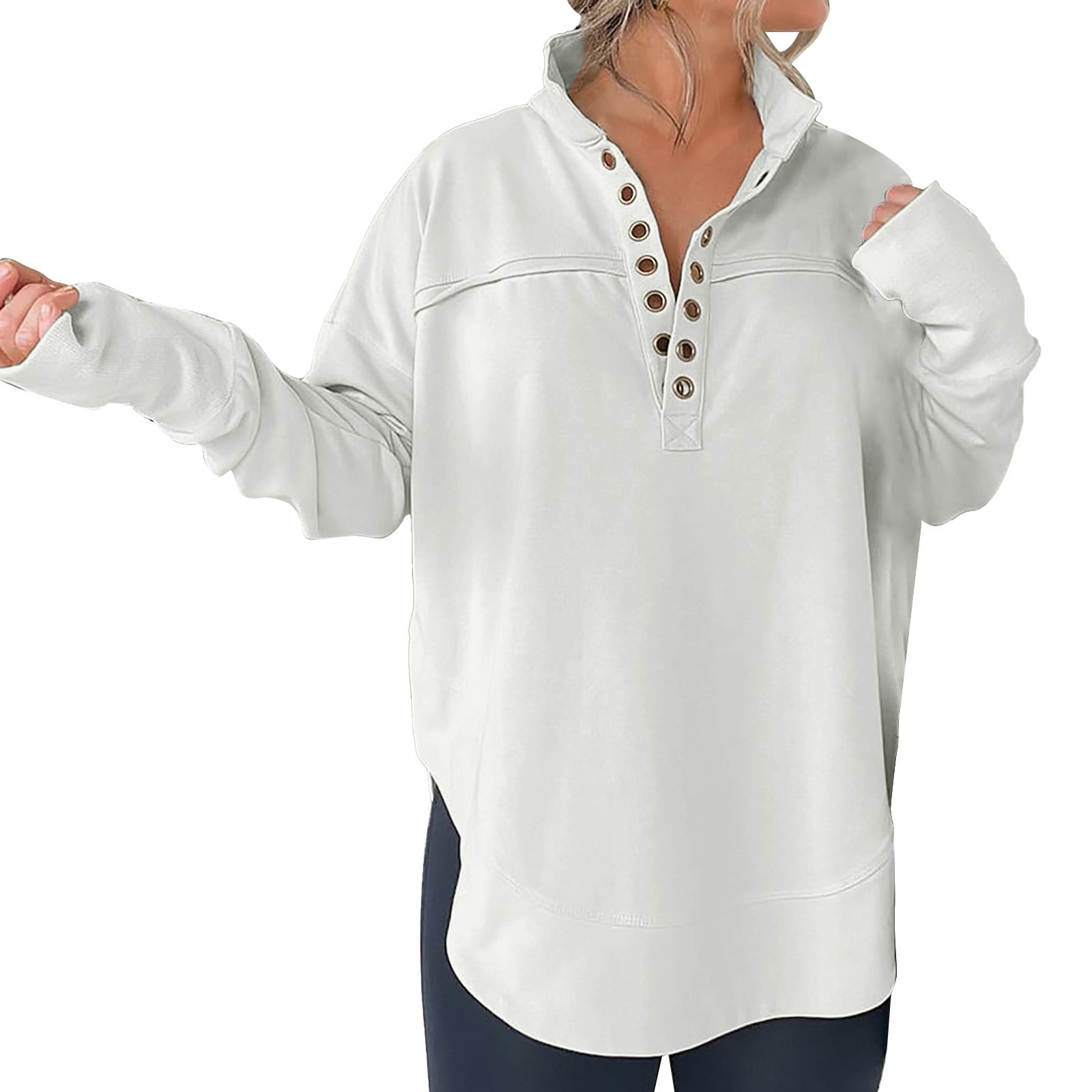 Half Neck Thumbhole Cuff Pullover Sweatshirt Women's Oversized