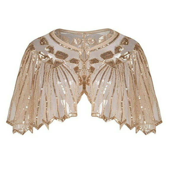 Tiqkatyck Plus Size Tops for Women, Women's 1920S Shawl Beaded Sequin Deco Evening Cape Bolero Flapper Cover Up Womens Tops Beige