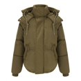 thumbnail image 1 of Tiqkatyck Puffer Jacket Womens Clearance, Women's Solid Color Stand Collar Cotton Coat Slim Fashion Small Button Down Cotton Coat, Womens Winter Tops, Winter Coats for Women Khaki XL, 1 of 4