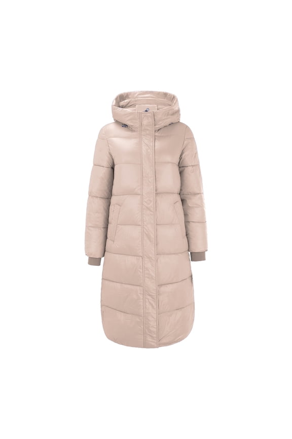 Puffer Jacket Womens Clearance, Women's Thicken Hooded Puffer Coat Water Quilted Winter Long Jacket with Button Down Padded Jacket, Womens Winter Tops, Winter Coats for Women Beige M