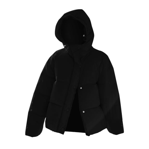 Tiqkatyck Puffer Jacket Womens Clearance, Women's Winter Puffer Jacket Long Sleeve Zip Up Warm Short Down Hooded Coats with Pockets, Womens Winter Tops, Winter Coats for Women Black M
