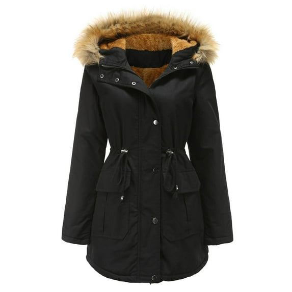 Tiqkatyck Puffer Jacket Womens Clearance, Women's Winter Padded Jacket with Fluffy Collar Loose Winter Tops, Winter Coats for Women Black S