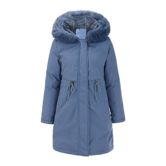 Tiqkatyck Puffer Jacket Womens Clearance, Women's Winter Parka Fall Winter Long Coat Adjustable Windproof Warm Breathable Casual Jacket, Womens Winter Tops, Winter Coats for Women Blue XXXXL