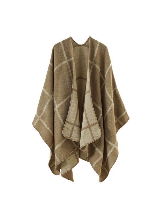 Shawl Wraps for Women Clearance Womens Color Blocking Autumn Spring Winter Windproof Warm Cloak Shawl Shawl Cardigan Shawl Scarf for Women Shawls and Wraps Khaki
