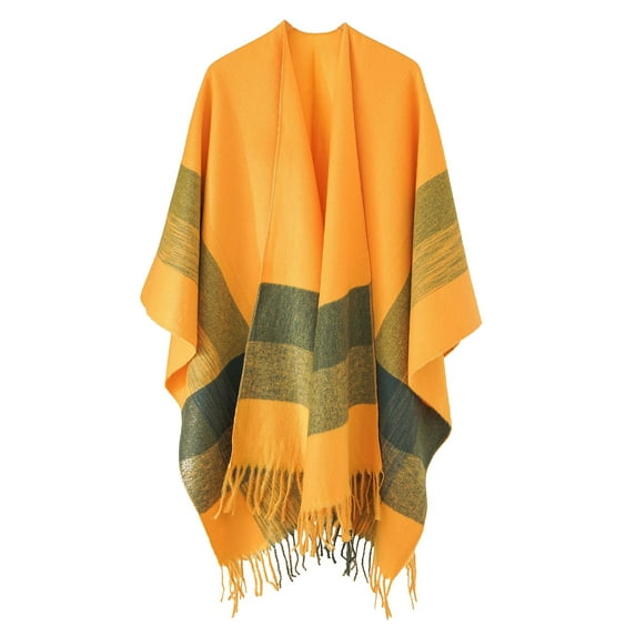 Tiqkatyck Shawl Wraps for Women Clearance Womens Stripe Color Blocking Color Blocking Autumn Spring Winter Windproof Warm Fashion Cloak Shawl Cardigan Shawl Scarf for Women Shawls and Wraps Yellow