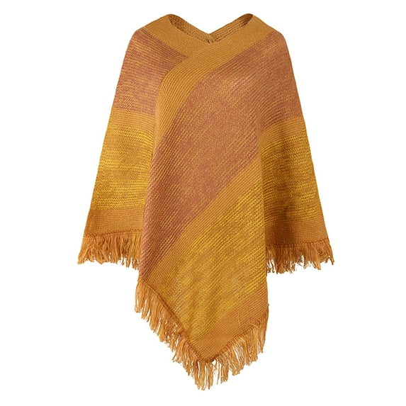 Tiqkatyck Shawl Wraps for Women Clearance Women's Contrasting Color Striped Knitted Cape with Tassel Shawl Scarf for Women Shawls and Wraps Yellow