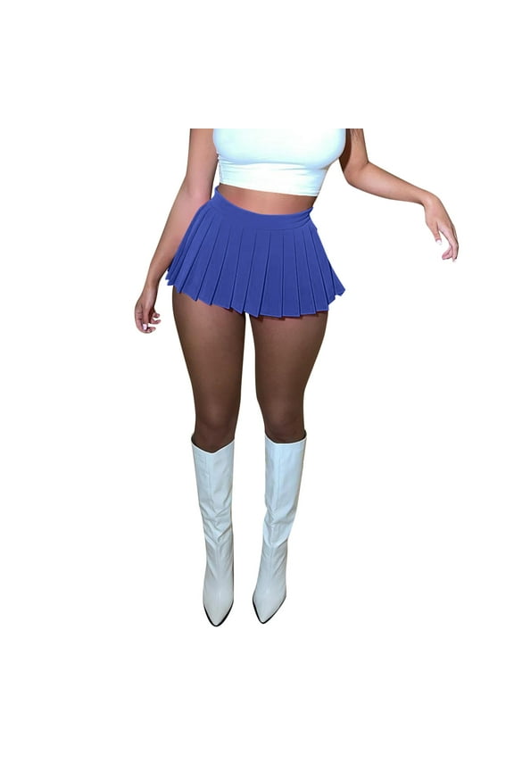 Short Dress Womens Mini Pleated Skirt Alluring Club High Elastic Tennis Skating Skirt A Line Skirt Mini Skirt Blue
