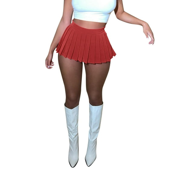 Tiqkatyck Short Dress Womens Mini Pleated Skirt Alluring Club High Elastic Tennis Skating Skirt A Line Skirt Mini Skirt Red2