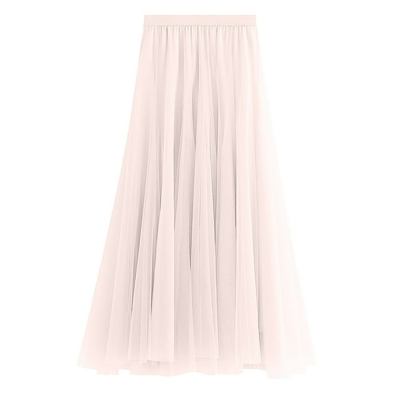 Tiqkatyck Skirts for Women, Women's A Line Fairy Elastic Waist Tulle Midi Skirt High Waist Skirts Solid Color Mesh Dress Long Skirt Beige