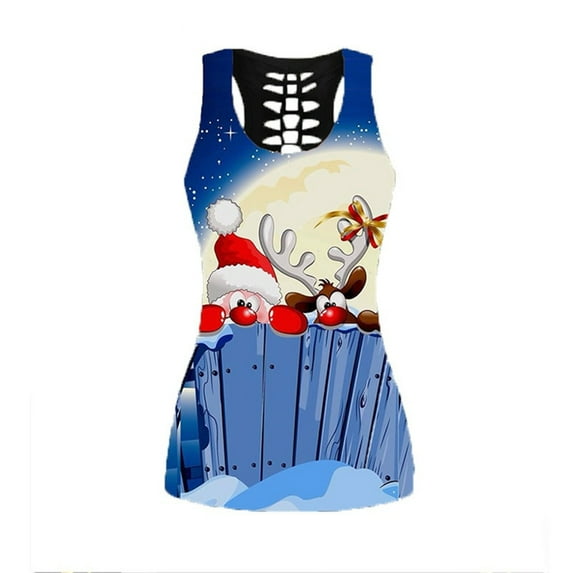 Tiqkatyck Sleeveless Tops for Women Tank Christmas Backless Top Casual Women Sleeveless O Neck Snowman Print Vest winter, Clothes Woman Multicolor XL