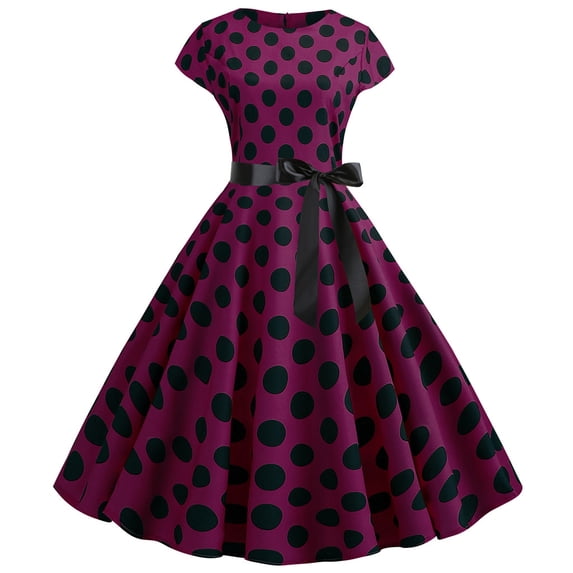 Tiqkatyck Spring Dresses for Women 2024, Women Vintage 1950S Retro Short Sleeve Polka Dot Print Evening Party Prom Swing Dress, Summer Dress