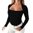 thumbnail image 1 of Tiqkatyck Spring Tops for Women 2024, Items, Women's Casual Fashion Solid Color Slim Fit Square Collar Knitted Base Top, Summer Tops for Women 2024 Trendy Black, 1 of 7