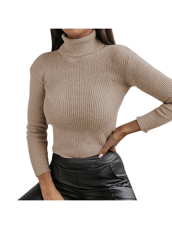 Spring Tops for Women 2024, Clearance Items, Women's Casual Fashion Solid Color Turtleneck Pullover Knitted Base Top, Summer Tops for Women 2024 Trendy Khaki