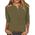 thumbnail image 1 of Tiqkatyck Womens Tops Clearance, Women's Fashion Button Up 3/4 Sleeve Solid Color T Shirt Shirts for Women, Summer Tops for Women 2024 Khaki M, 1 of 5