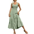 thumbnail image 1 of Tiqkatyck Summer Dress, Women's 2024 Casual Loose Plain Maxi Sundress Smocked Tank Dress Sleeveless Summer Beach Tiered Maxi Dresses , sundresses for Women Green, 1 of 6