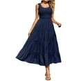 thumbnail image 1 of Tiqkatyck Summer Dress, Women's 2024 Casual Loose Plain Maxi Sundress Smocked Tank Dress Sleeveless Summer Beach Tiered Maxi Dresses , sundresses for Women Navy, 1 of 7