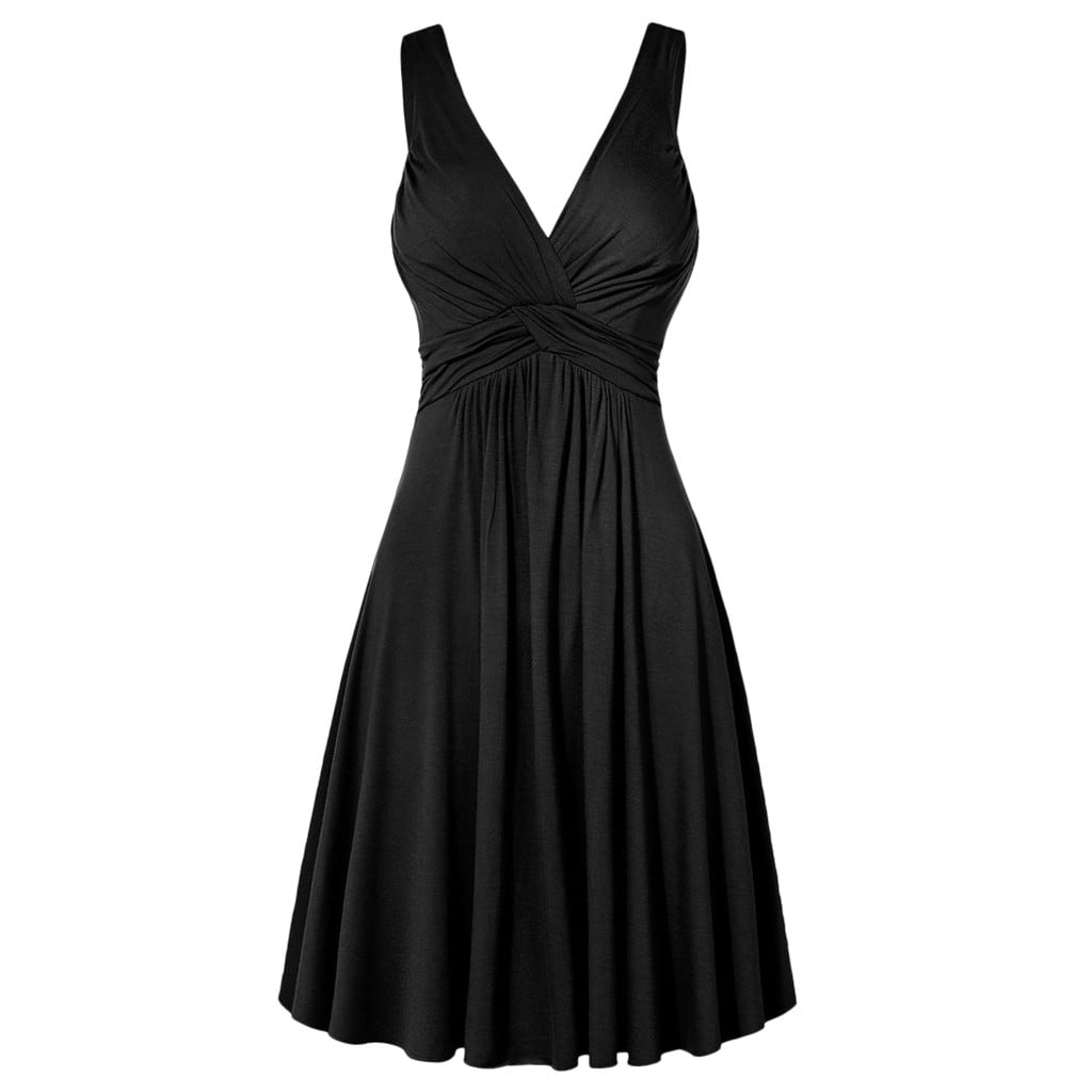 Tiqkatyck Summer Dress, Women's Plus Size V-Neck Retro Sling Pleated ...
