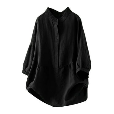 Tiqkatyck Women Summer Tops Clearance, Women Stand Casual Button Batwing Sleeve Pullover Top T-Shirt Blouse, Sweatshirt for Women, Tops for Women Trendy, Casual Tops for Women Black S