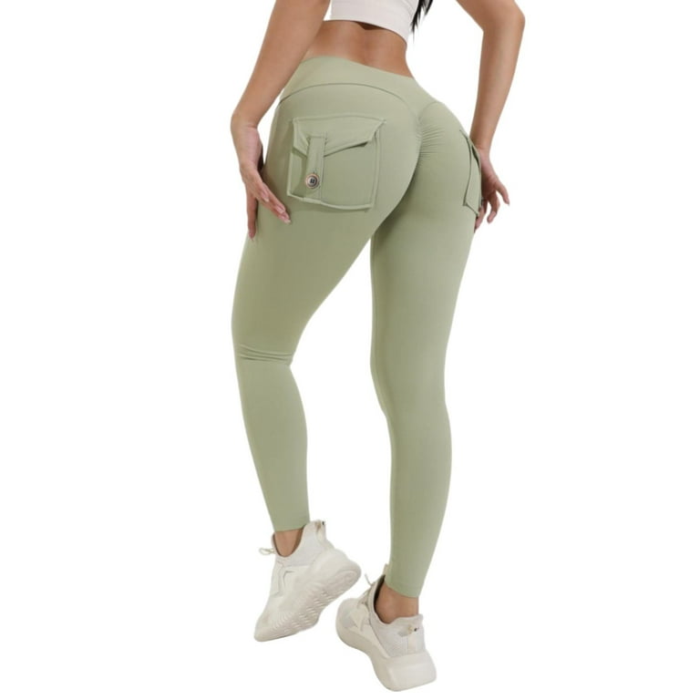 RYDCOT Leggings Pants with Pockets for Women Tummy Control Workout Running  Stretch Cargo Pocket Leggings Butt Lifting Yoga Workout Gym Pants Clearance