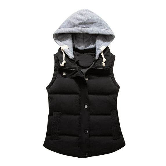 Tiqkatyck Sweater Vest Ladies Fashion Pure Color Zipper Cotton Waistcoat Waistcoat Short Warm Vest Puffer Vest Women Black