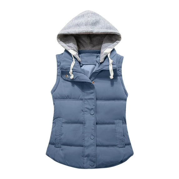 Tiqkatyck Sweater Vest Ladies Fashion Pure Color Zipper Cotton Waistcoat Waistcoat Short Warm Vest Puffer Vest Women Blue