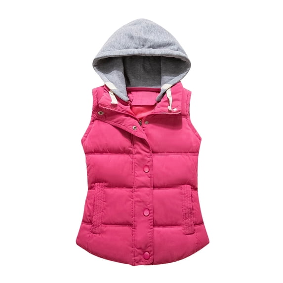 Tiqkatyck Sweater Vest Ladies Fashion Pure Color Zipper Cotton Waistcoat Waistcoat Short Warm Vest Puffer Vest Women Hot Pink
