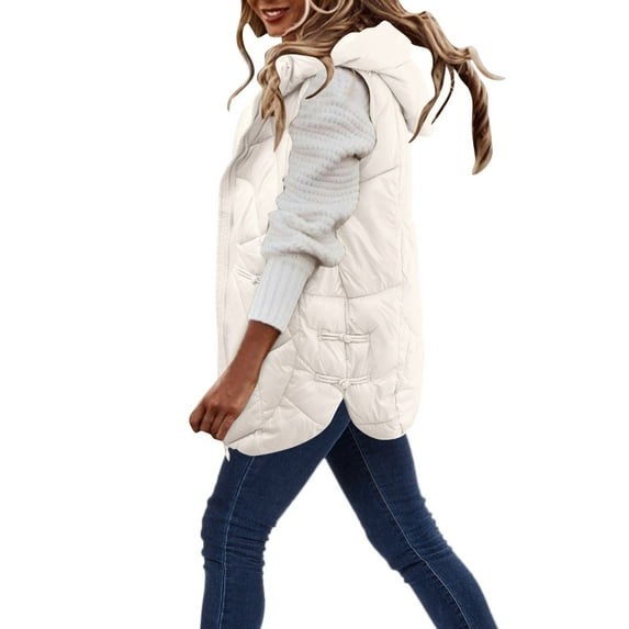 Tiqkatyck Sweater Vest Women Hooded Short Down Vest Full Zip Sleeveless Vest Fashionable Coats Jacket Sweater Vest Beige