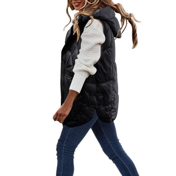 Tiqkatyck Sweater Vest Women Hooded Short Down Vest Full Zip Sleeveless Vest Fashionable Coats Jacket Sweater Vest Black
