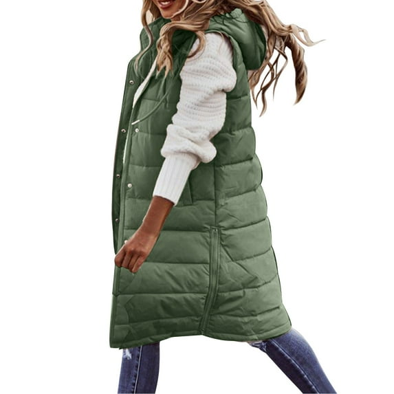 Tiqkatyck Sweater Vest Women Long Winter Coat Vest with Hood Sleeveless Warm Down Loose Coat with Pockets Quilted Vest Down Jacket Quilted Outdoor Jacket Coat Sweater Vest Green