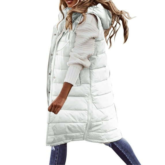Tiqkatyck Sweater Vest Women Long Winter Coat Vest with Hood Sleeveless Warm Down Loose Coat with Pockets Quilted Vest Down Jacket Quilted Outdoor Jacket Coat Sweater Vest White
