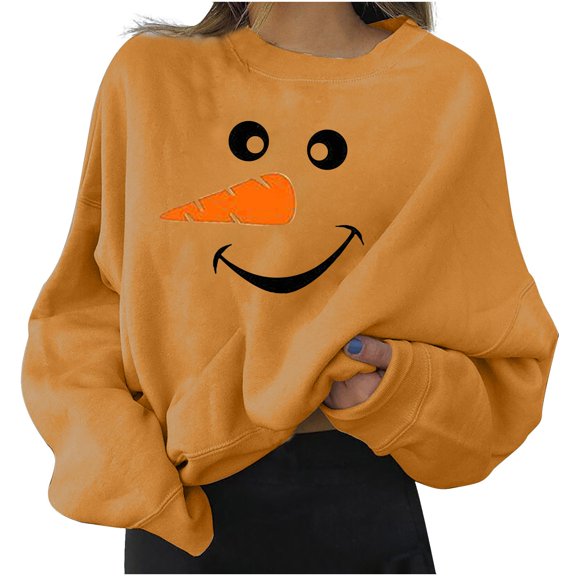Tiqkatyck Sweaters for Women Funny Ugly Christmas Long Sleeve Funny Print Top Hiliarious Holiday Comfy Pullovers Women's Pullover Sweaters Yellow