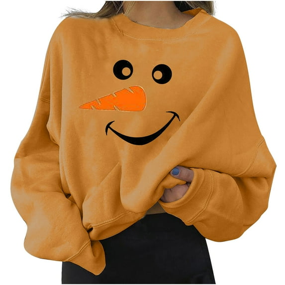 Tiqkatyck Sweaters for Women Funny Ugly Christmas Long Sleeve Funny Print Top Hiliarious Holiday Comfy Pullovers Women's Pullover Sweaters Yellow