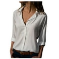 thumbnail image 1 of Tiqkatyck Sweatshirt for Women, Tops for Women Trendy, Casual Tops for Women Clearance, Women's Long Sleeve Solid Color Button Down Lapel Neck Shirts Long Sleeve Shirts for Women White L, 1 of 7