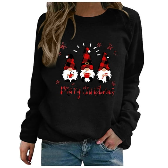 Tiqkatyck Sweatshirt for Women, Women's Dwarf Print Long Sleeve Casual Pullover, Sweatshirt for Women, Tops for Women Trendy, Casual Tops for WomenBlack S